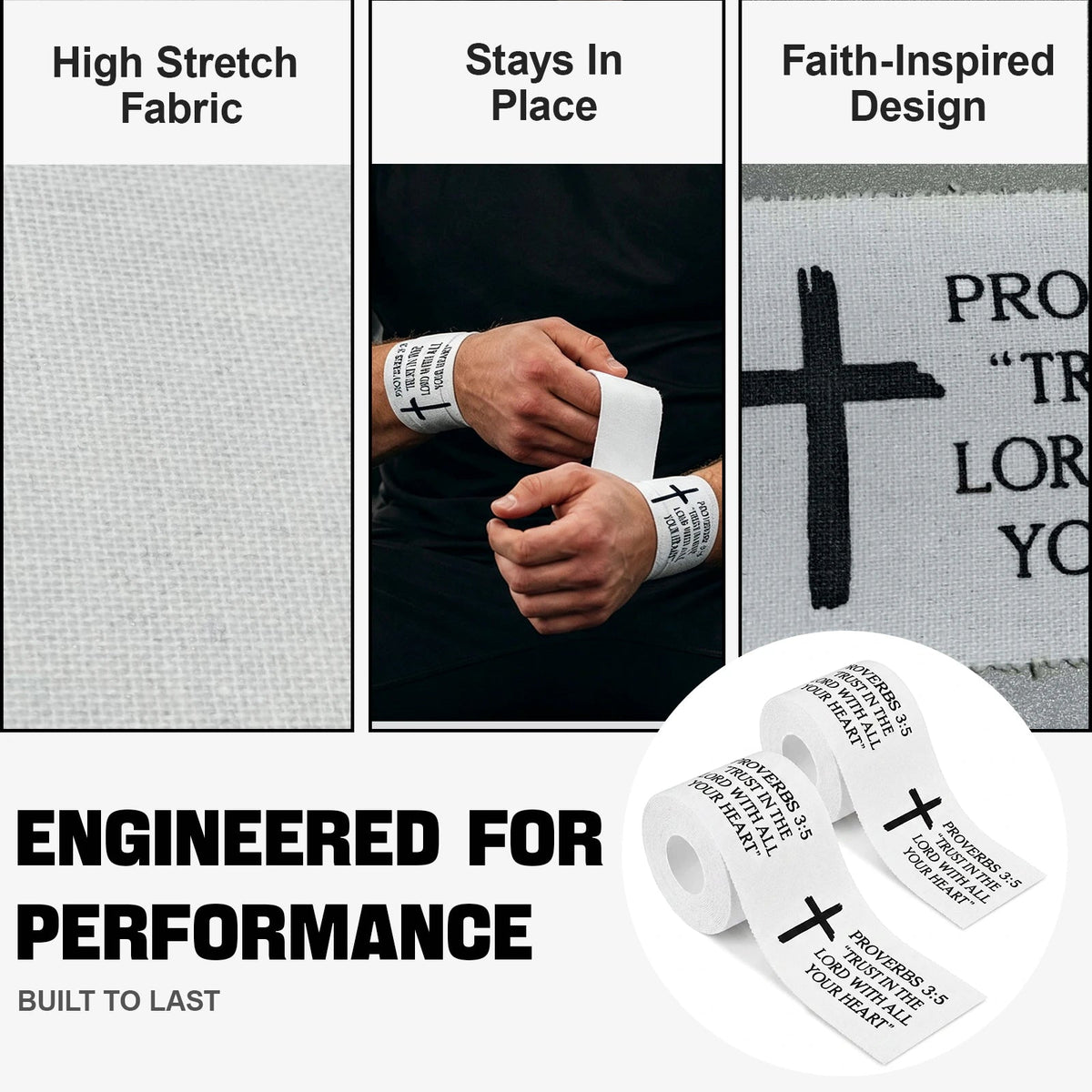 Ao Yee ZGL 2pcs Cross Christian Sports Tape,2" X 23ft Cotton Wristbands - White
