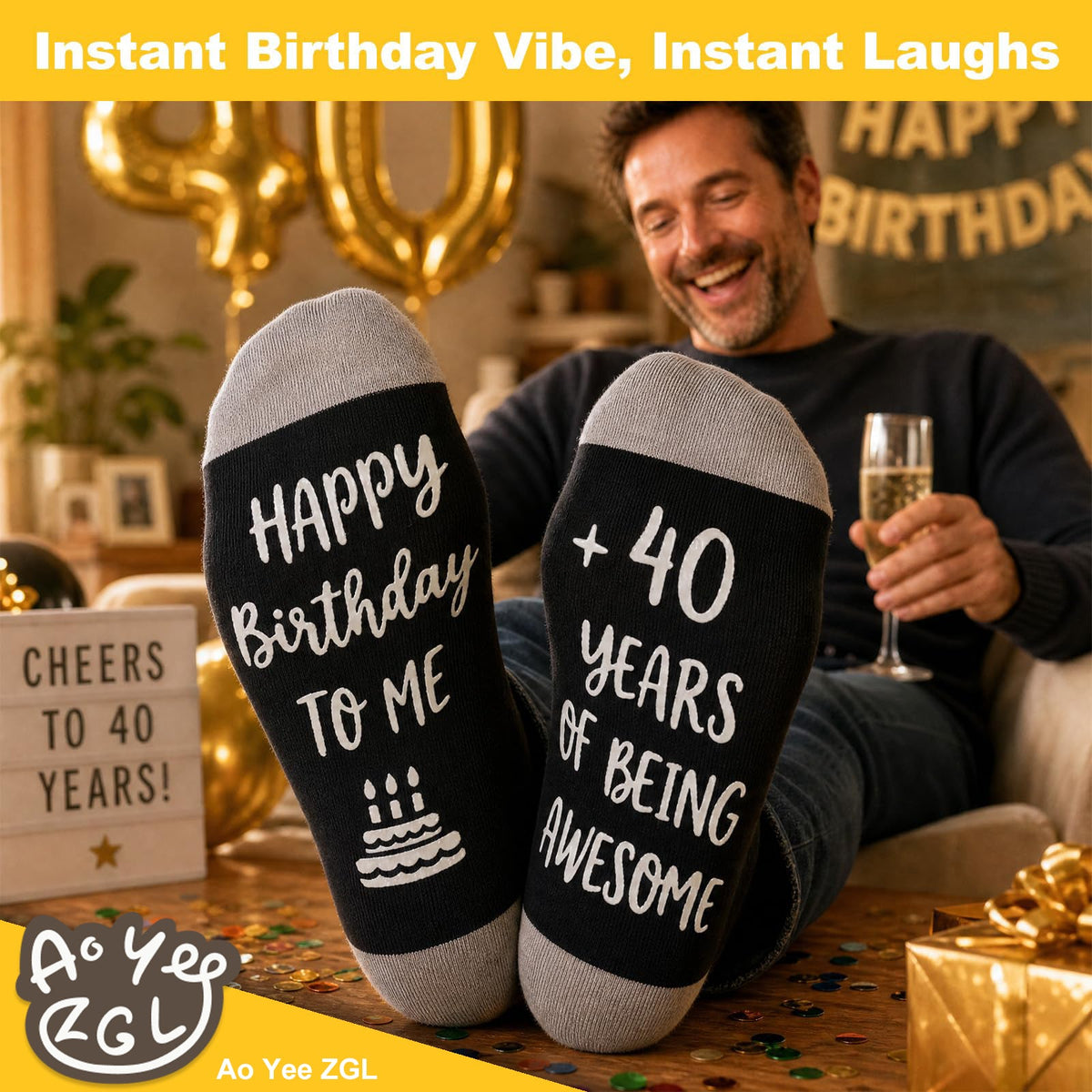 Ao Yee ZGL Birthday Socks,21th 30th 40th 50th 60th Birthday Gifts for Men - 40