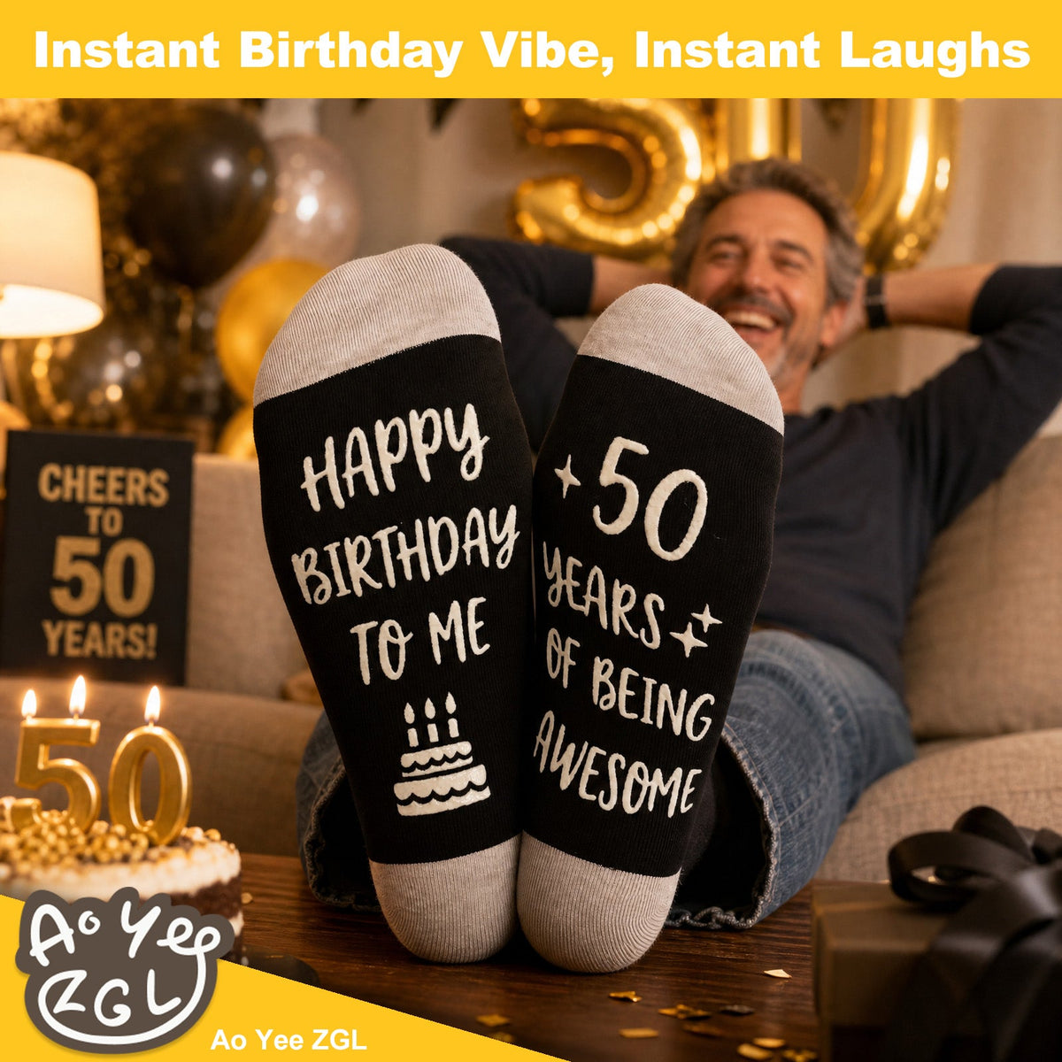 Ao Yee ZGL Birthday Socks,21th 30th 40th 50th 60th Birthday Gifts for Men - 50