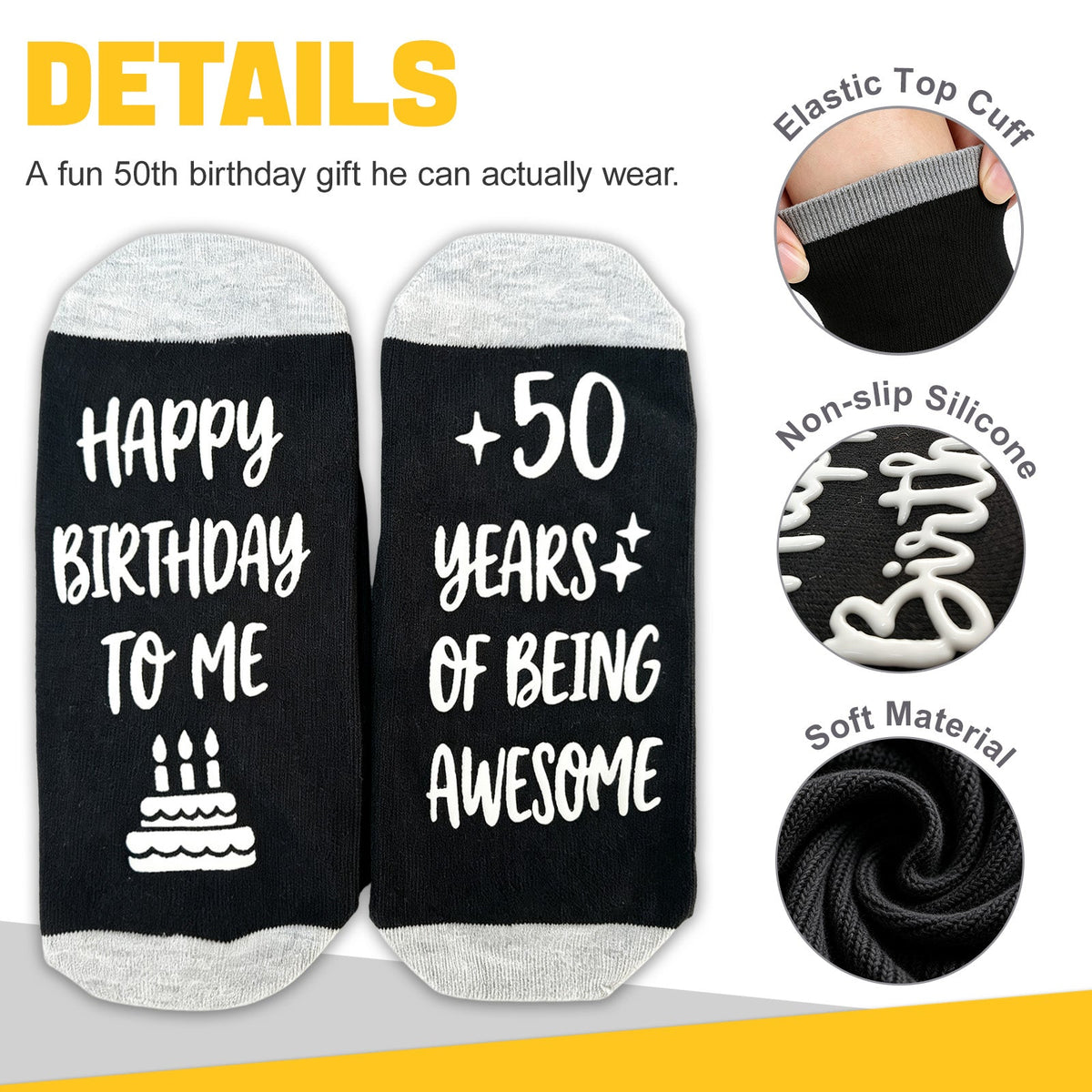 Ao Yee ZGL Birthday Socks,21th 30th 40th 50th 60th Birthday Gifts for Men - 50