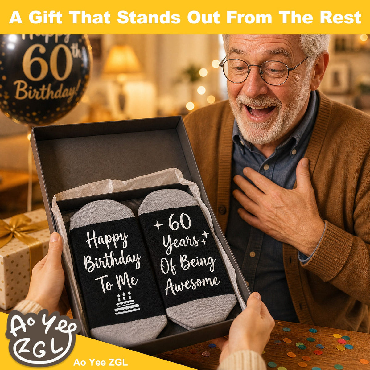 Ao Yee ZGL Birthday Socks,21th 30th 40th 50th 60th Birthday Gifts for Men - 60