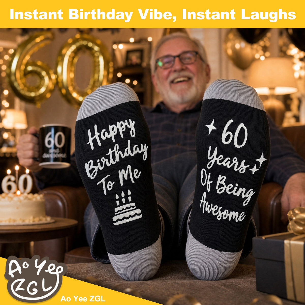 Ao Yee ZGL Birthday Socks,21th 30th 40th 50th 60th Birthday Gifts for Men - 60