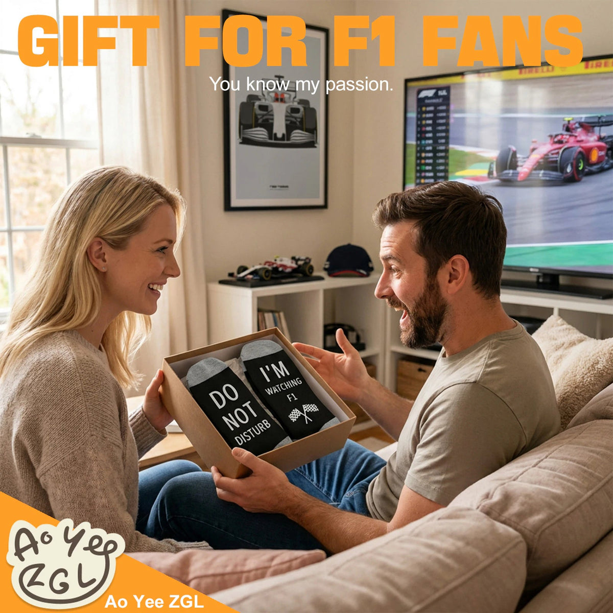 Ao Yee ZGL Fun F1 Socks for Men,Gifts for F1 Lovers or Fas on  Christmas - F1 - Grey