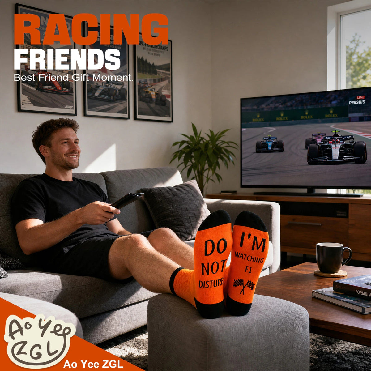 Ao Yee ZGL Fun F1 Socks for Men,Gifts for F1 Lovers or Fas on  Christmas - F1 - Orange