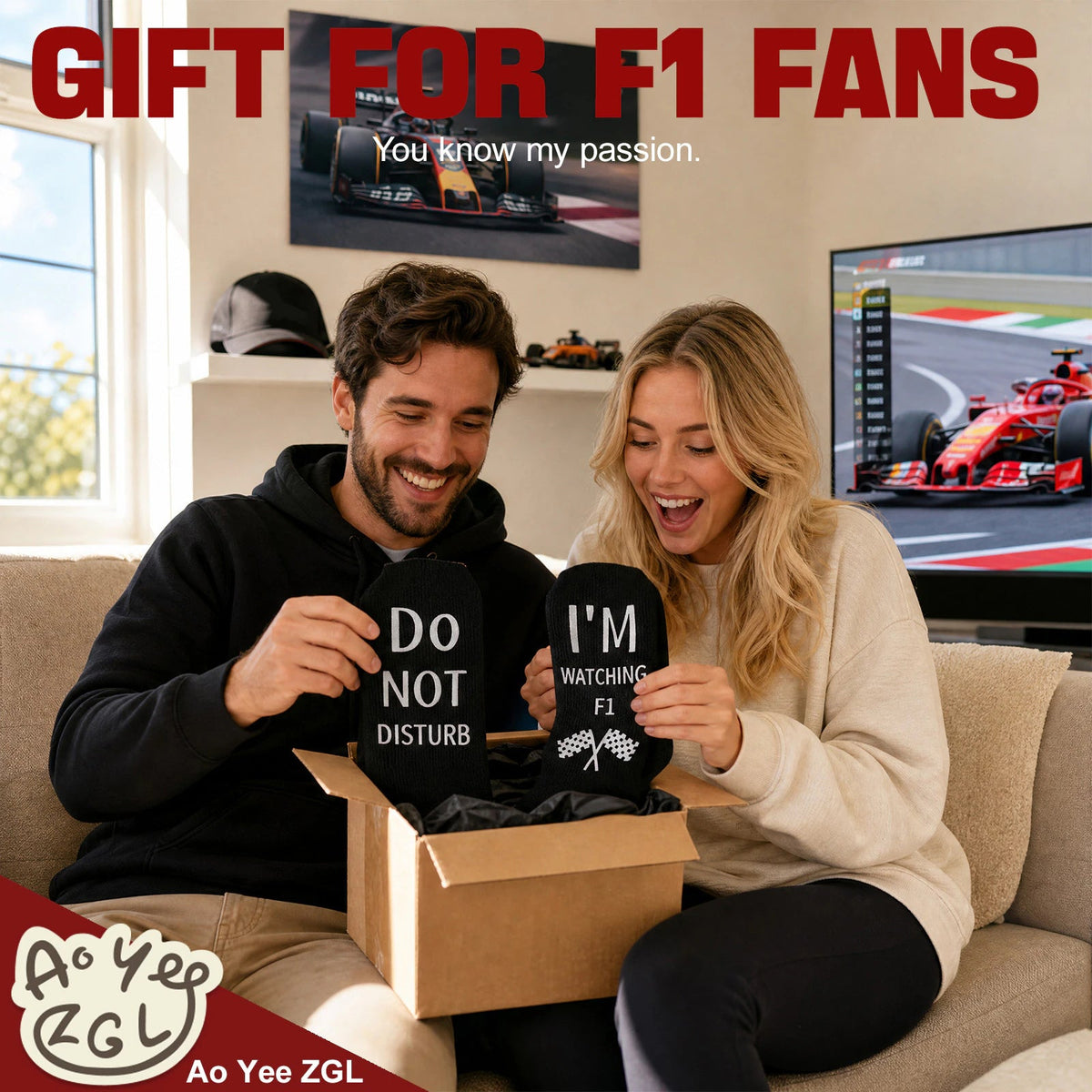 Ao Yee ZGL Fun F1 Socks for Men,Gifts for F1 Lovers or Fas on  Christmas - F1- Black