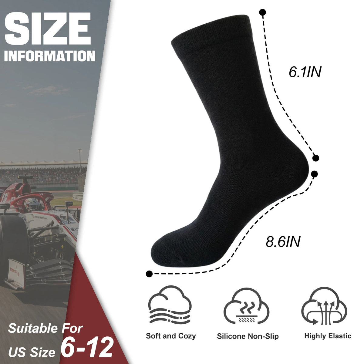 Ao Yee ZGL Fun F1 Socks for Men,Gifts for F1 Lovers or Fas on  Christmas - F1- Black