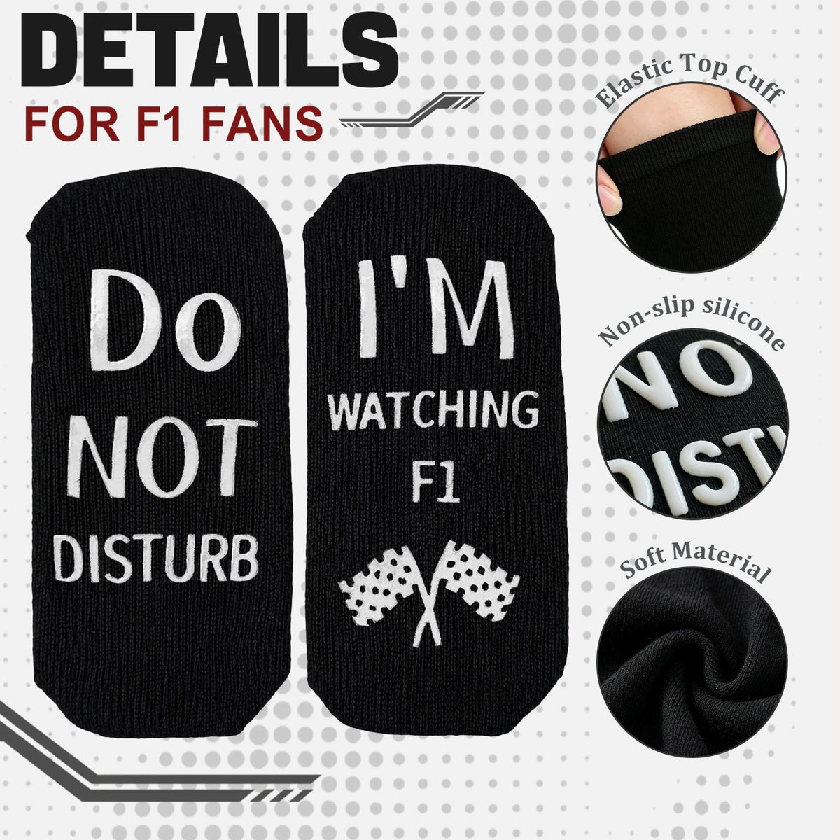 Ao Yee ZGL Fun F1 Socks for Men,Gifts for F1 Lovers or Fas on  Christmas - F1- Black
