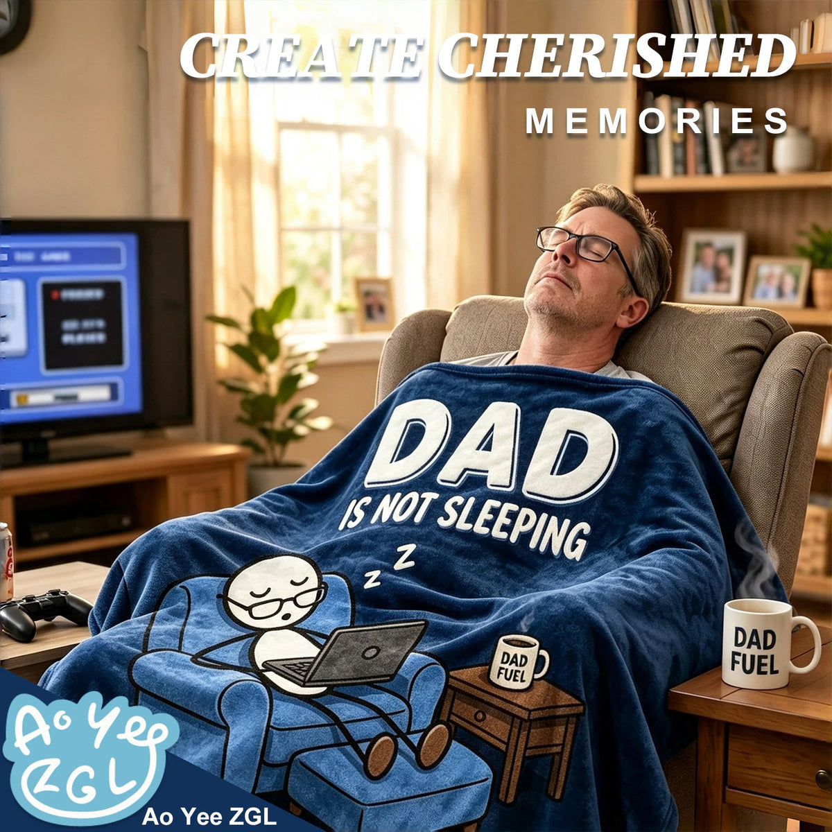Fun Father Resting Blanket,Novel Dad gifts from Son Daughter, Printed Flannel Blanket Suitable as Holiday Gift Such as for Birthdays Christmas Father's Day,Size 60in x 50 in - Computer - B