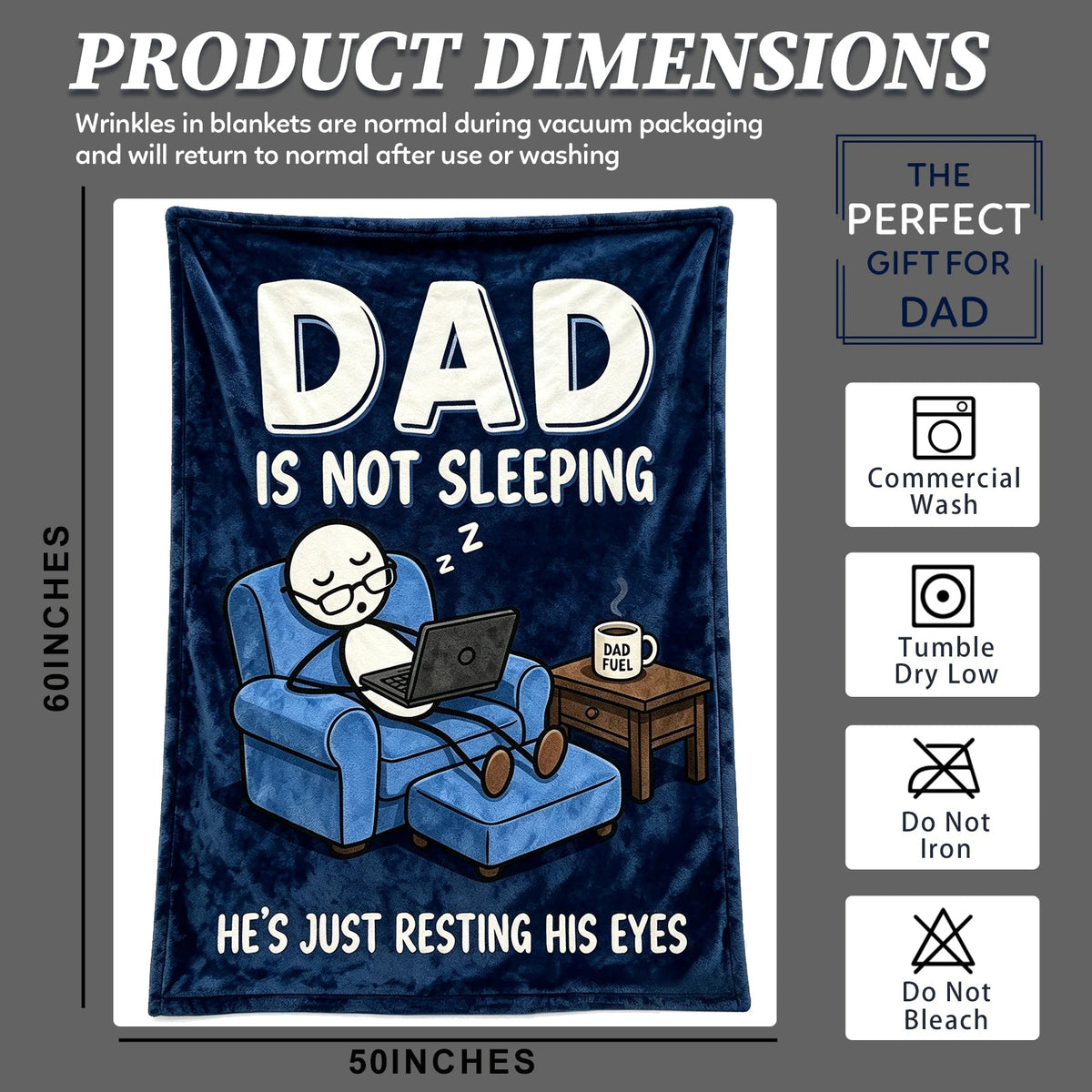 Fun Father Resting Blanket,Novel Dad gifts from Son Daughter, Printed Flannel Blanket Suitable as Holiday Gift Such as for Birthdays Christmas Father's Day,Size 60in x 50 in - Computer - B