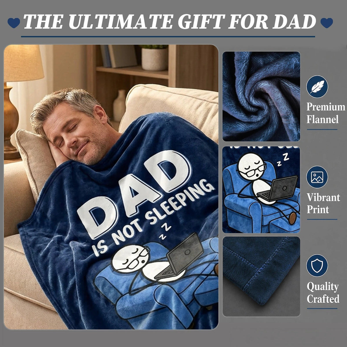 Fun Father Resting Blanket,Novel Dad gifts from Son Daughter, Printed Flannel Blanket Suitable as Holiday Gift Such as for Birthdays Christmas Father's Day,Size 60in x 50 in - Computer - B