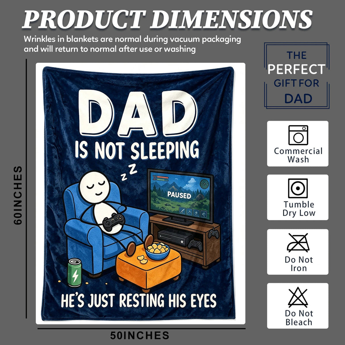 Fun Father Resting Blanket,Novel Dad gifts from Son Daughter, Printed Flannel Blanket Suitable as Holiday Gift Such as for Birthdays Christmas Father's Day,Size 60in x 50 in - Games - B