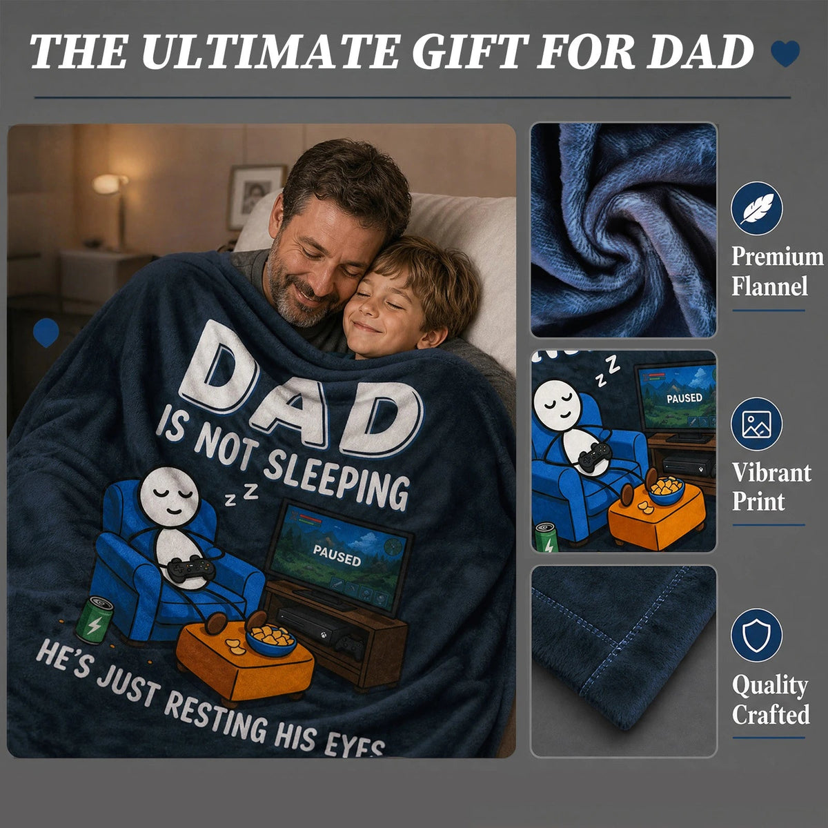 Fun Father Resting Blanket,Novel Dad gifts from Son Daughter, Printed Flannel Blanket Suitable as Holiday Gift Such as for Birthdays Christmas Father's Day,Size 60in x 50 in - Games - B