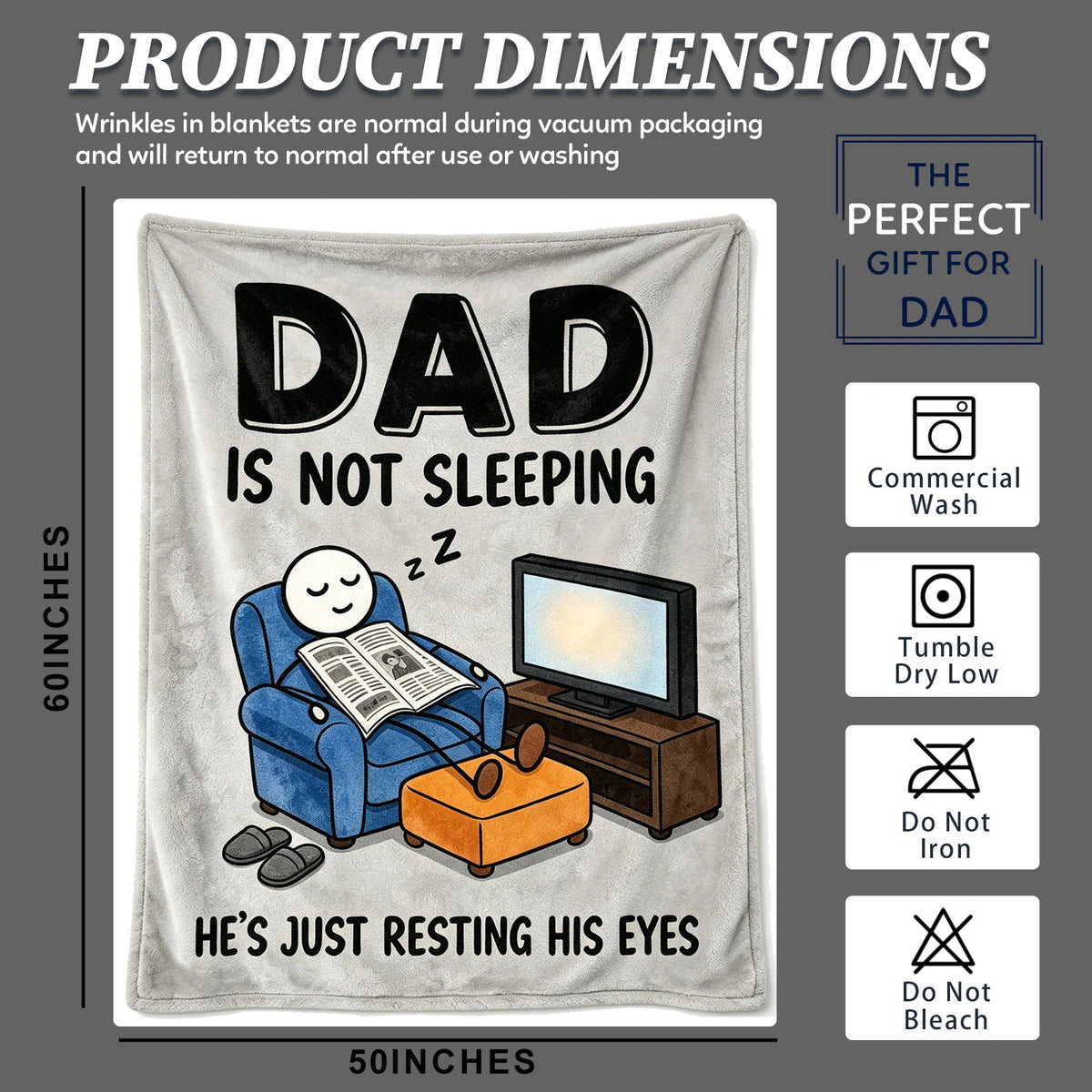Fun Father Resting Blanket,Novel Dad gifts from Son Daughter, Printed Flannel Blanket Suitable as Holiday Gift Such as for Birthdays Christmas Father's Day,Size 60in x 50 in - Newspaper - G