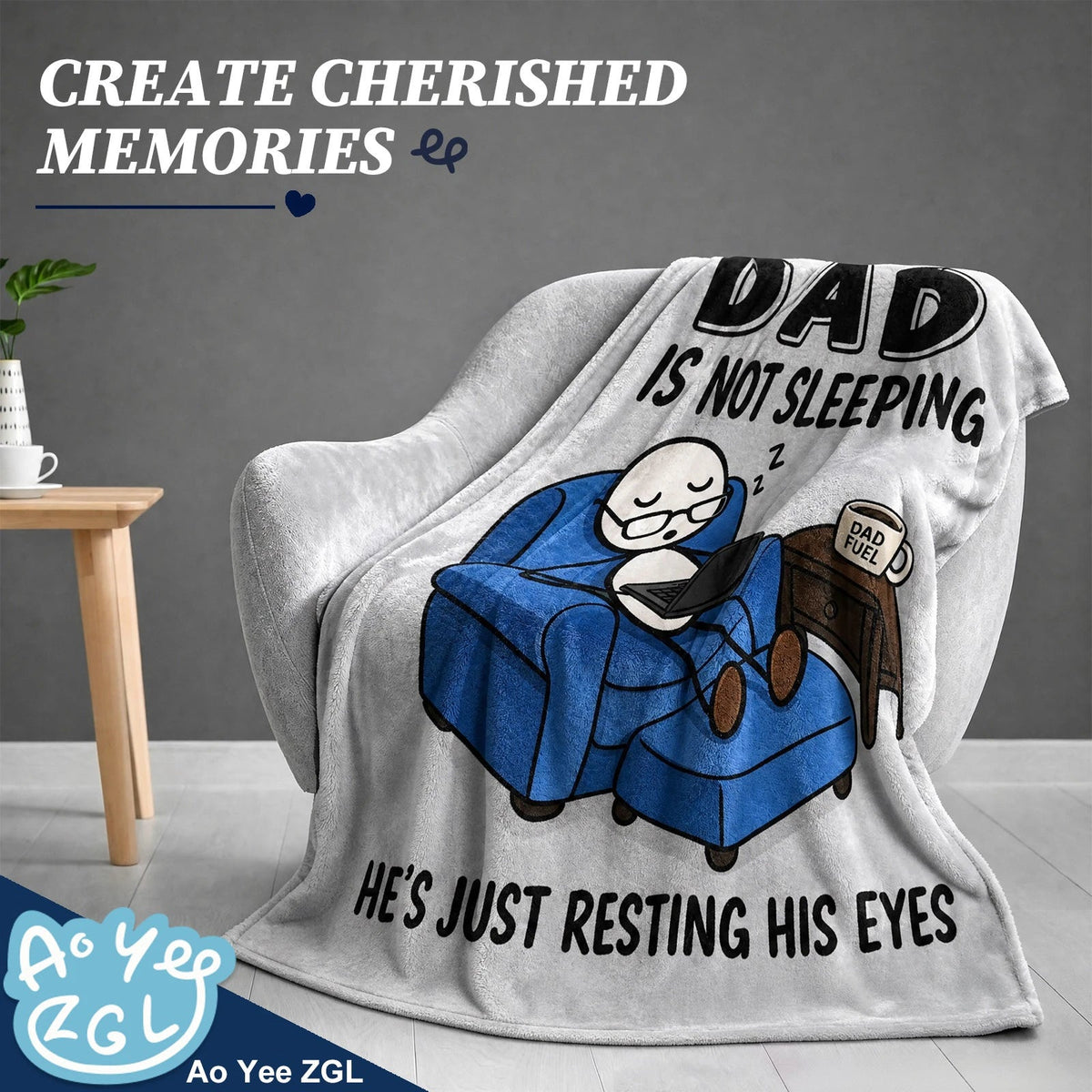 Fun Father Resting Blanket,Novel Dad gifts from Son Daughter, Printed Flannel Blanket Suitable as Holiday Gift Such as for Birthdays Christmas Father's Day,Size 60in x 50 in - Computer - G