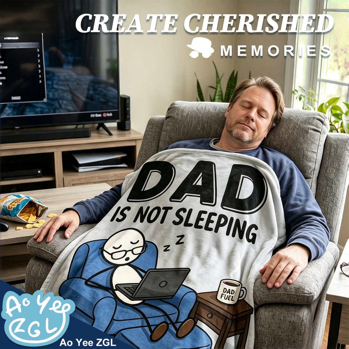 Fun Father Resting Blanket,Novel Dad gifts from Son Daughter, Printed Flannel Blanket Suitable as Holiday Gift Such as for Birthdays Christmas Father's Day,Size 60in x 50 in - Computer - G