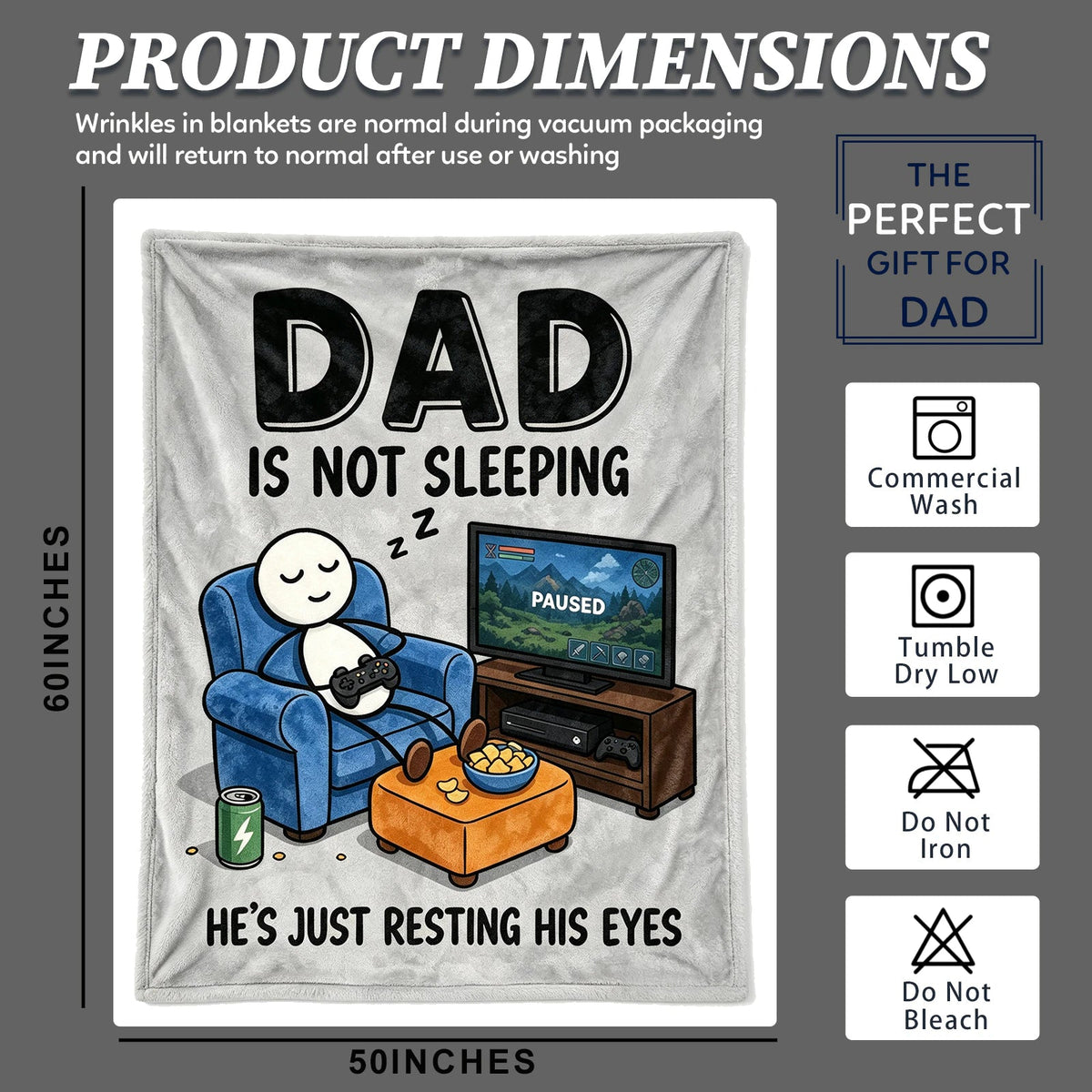 Fun Father Resting Blanket,Novel Dad gifts from Son Daughter, Printed Flannel Blanket Suitable as Holiday Gift Such as for Birthdays Christmas Father's Day,Size 60in x 50 in - Games - G