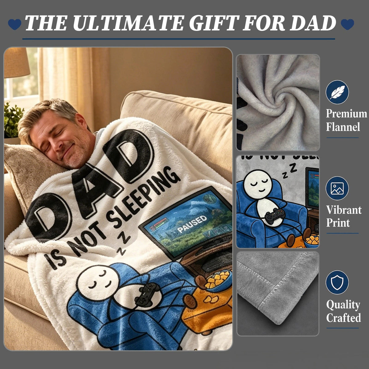 Fun Father Resting Blanket,Novel Dad gifts from Son Daughter, Printed Flannel Blanket Suitable as Holiday Gift Such as for Birthdays Christmas Father's Day,Size 60in x 50 in - Games - G