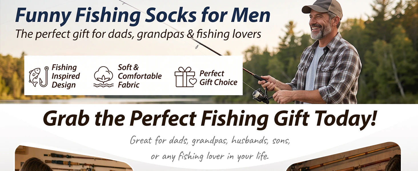 Fun Fishing Socks,Gifts for Men,Stocking Stuffer for Fishing Dad details 4