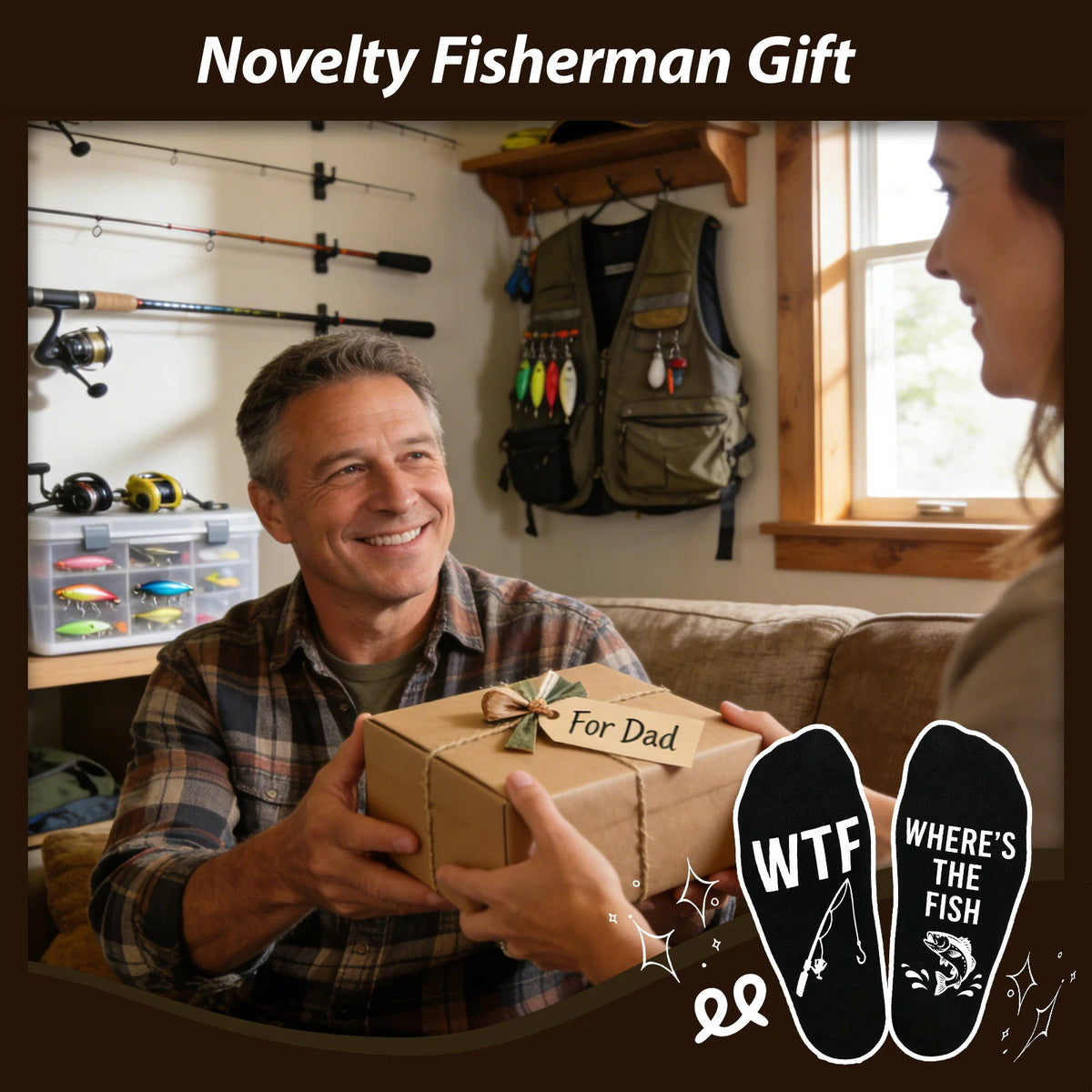 Fun Fishing Socks,Gifts for Men,Stocking Stuffer for Fishing Dad - Fishing Socks - Big Fish