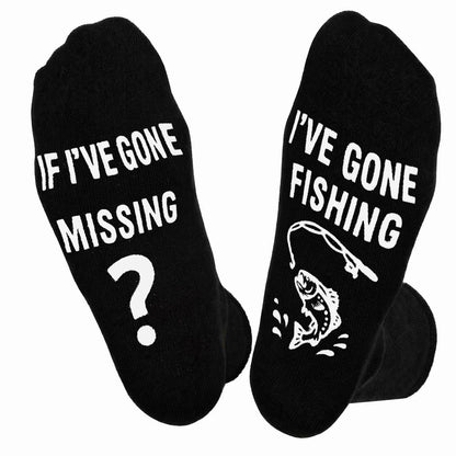 Fun Fishing Socks,Gifts for Men,Stocking Stuffer for Fishing Dad - Fishing Socks - Missing