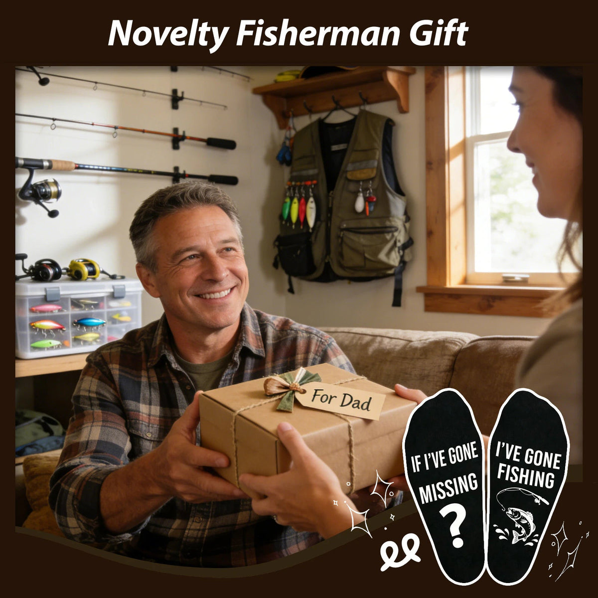 Fun Fishing Socks,Gifts for Men,Stocking Stuffer for Fishing Dad - Fishing Socks - Missing