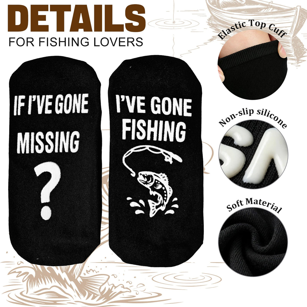 Fun Fishing Socks,Gifts for Men,Stocking Stuffer for Fishing Dad - Fishing Socks - Missing