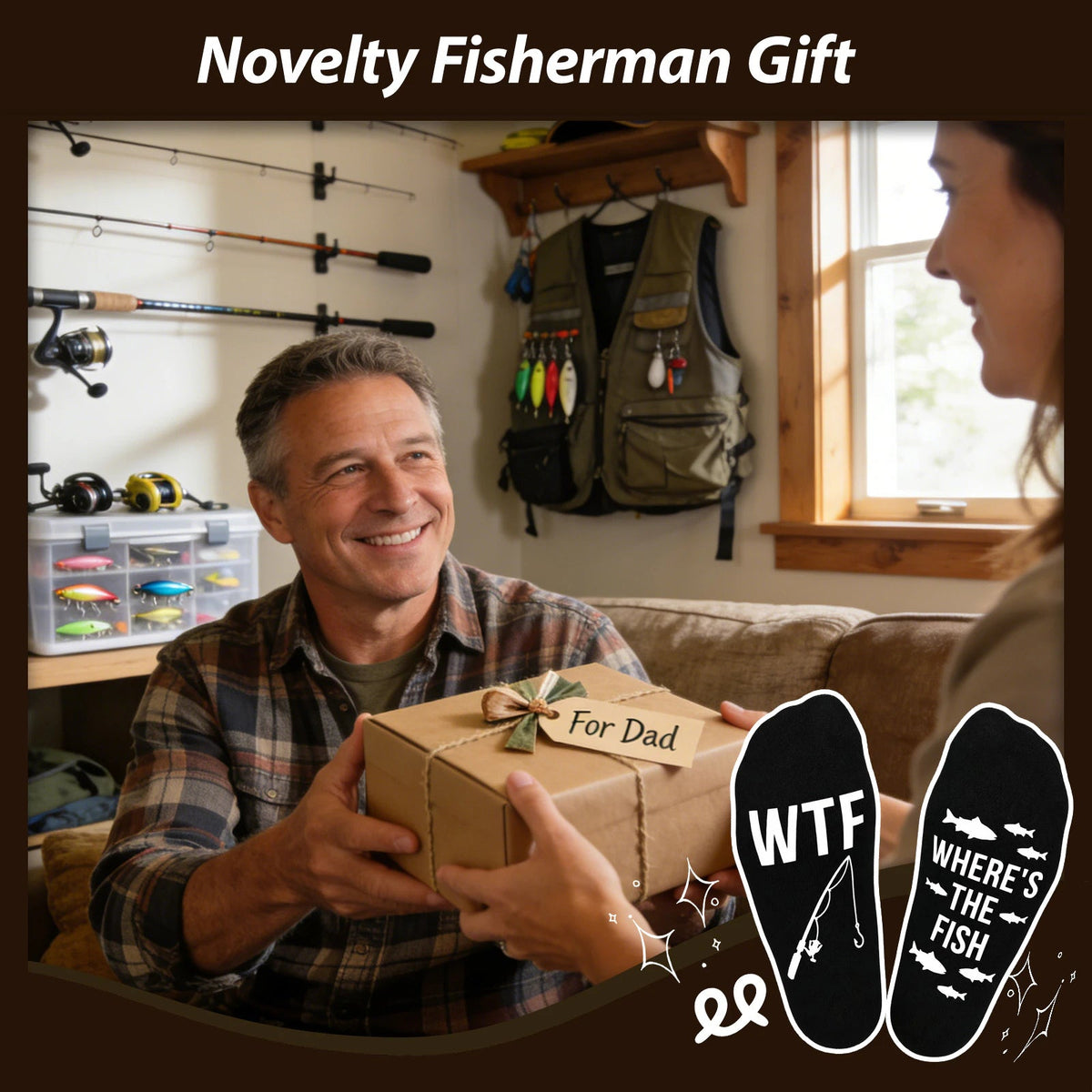 Fun Fishing Socks,Gifts for Men,Stocking Stuffer for Fishing Dad - Fishing Socks - Small Fish