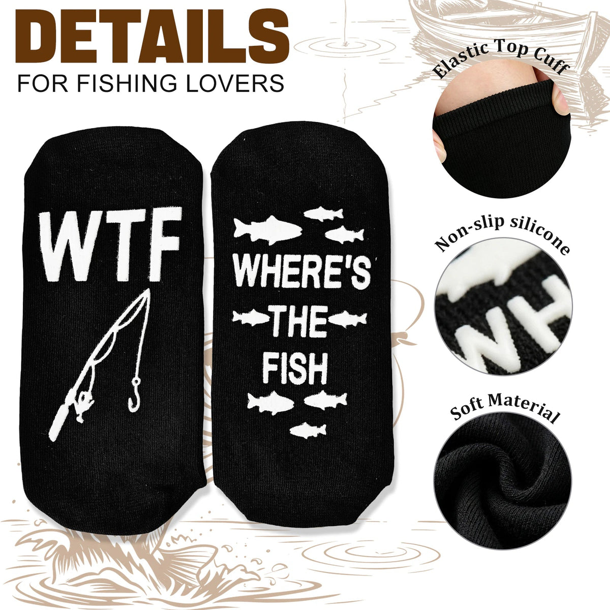 Fun Fishing Socks,Gifts for Men,Stocking Stuffer for Fishing Dad - Fishing Socks - Small Fish