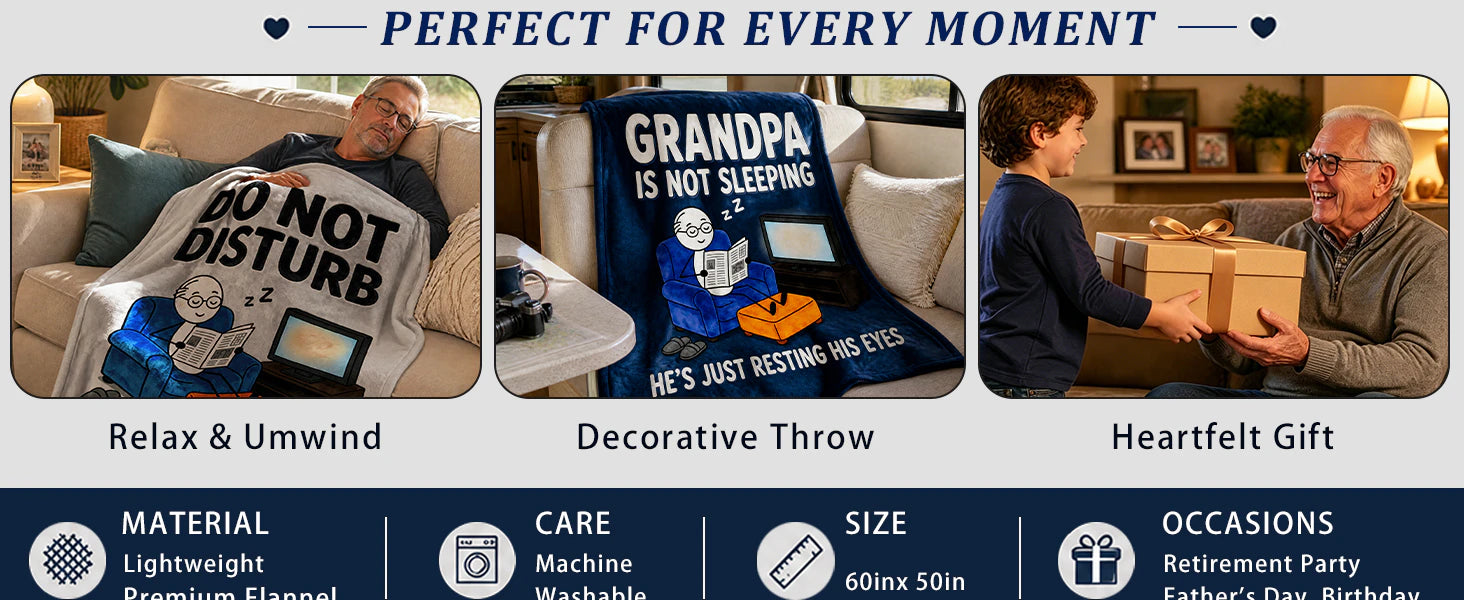 Fun Grandpa Blanket ,Novel Gift for Old Men from Children,Printed Flannel Blanket,Perfect Gifts for Birthdays,Father's Day,Christmas,Dimensions 60 in*50 in details 3