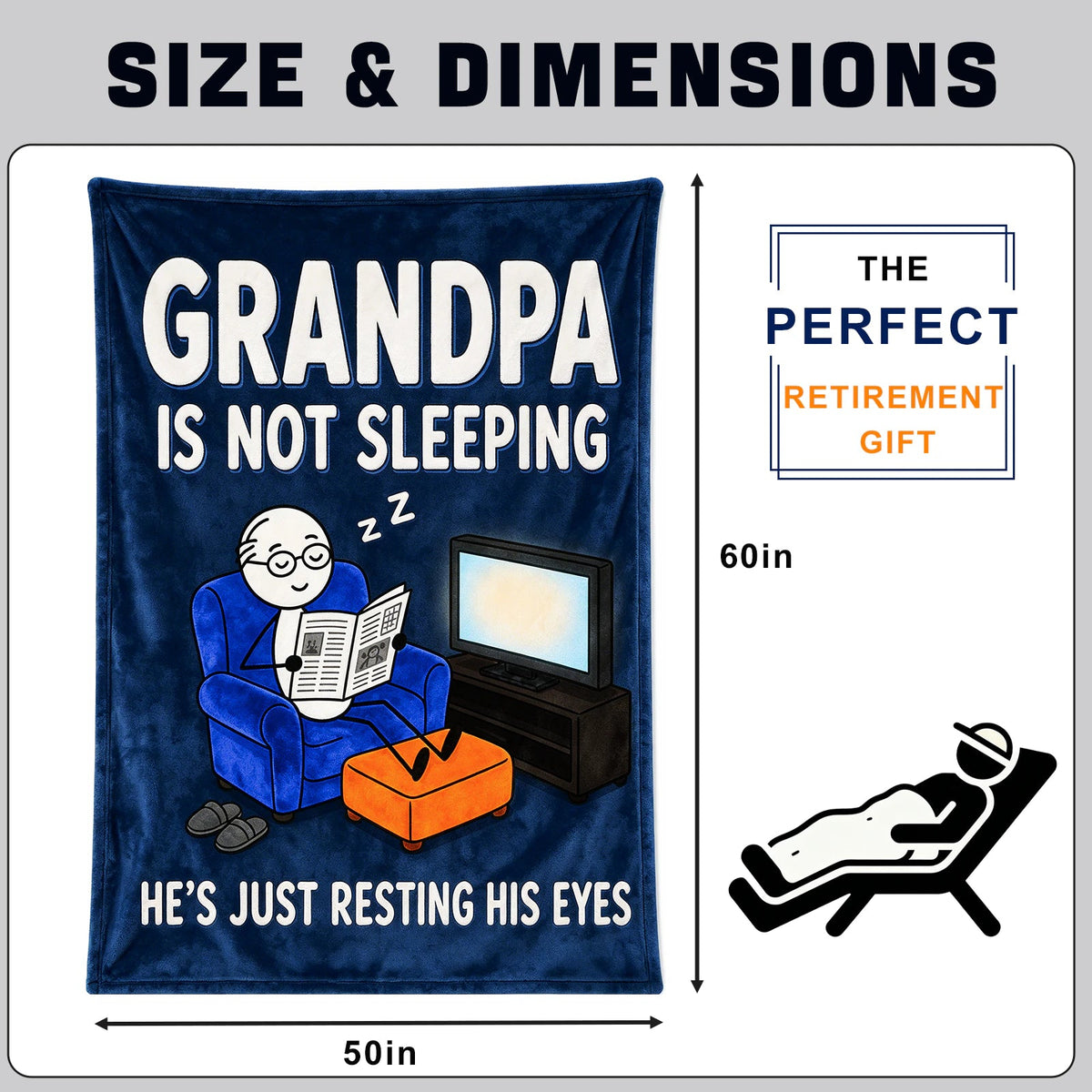 Fun Grandpa Blanket ,Novel Gift for Old Men from Children,Printed Flannel Blanket,Perfect Gifts for Birthdays,Father's Day,Christmas,Dimensions 60 in*50 in - GRANDPA - Blue