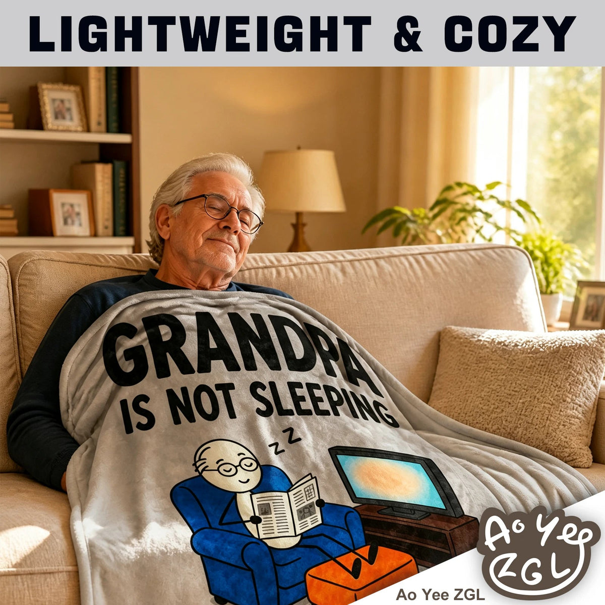 Fun Grandpa Blanket ,Novel Gift for Old Men from Children,Printed Flannel Blanket,Perfect Gifts for Birthdays,Father's Day,Christmas,Dimensions 60 in*50 in - GRANDPA - Grey