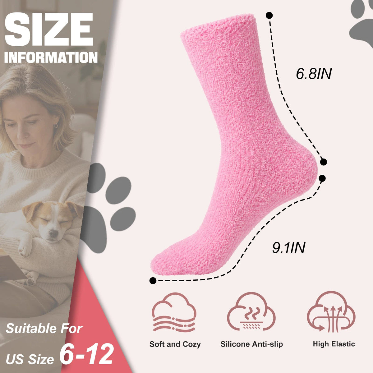 Fun Pink Dog Mo'm Socks,Novelty Gifts for Dog Lovers,Good Gift for Pet Lovers on Birthdays and Christmasom - Dog socks  - Paw