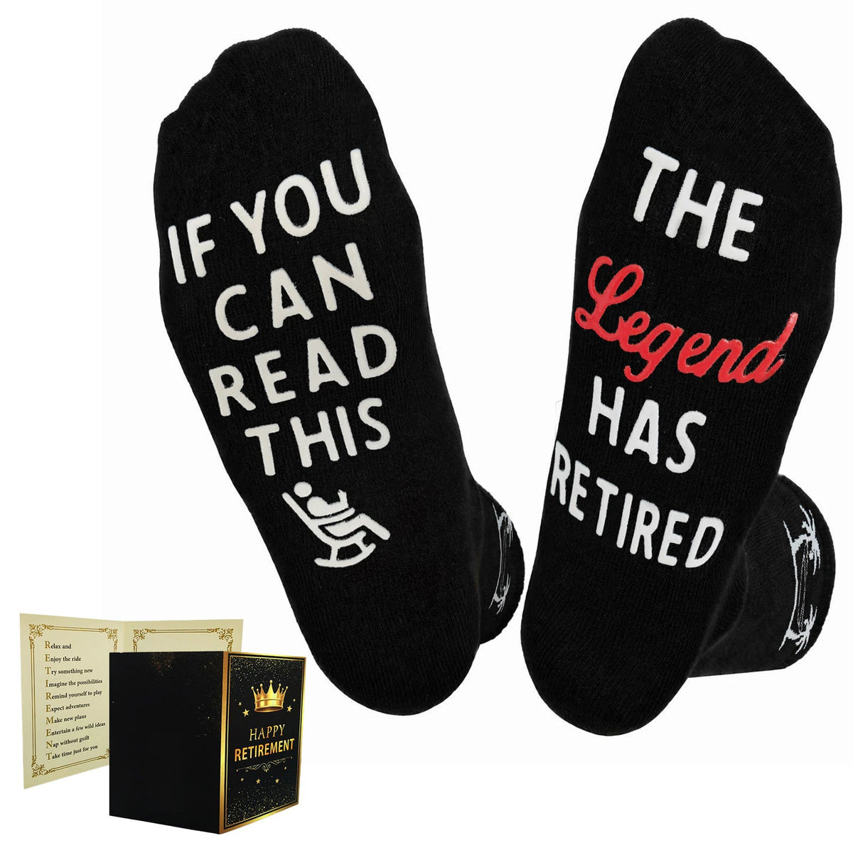 Men Retirement Socks with Greeting cards,Fun Retirement Gifts - Black - IF YOU