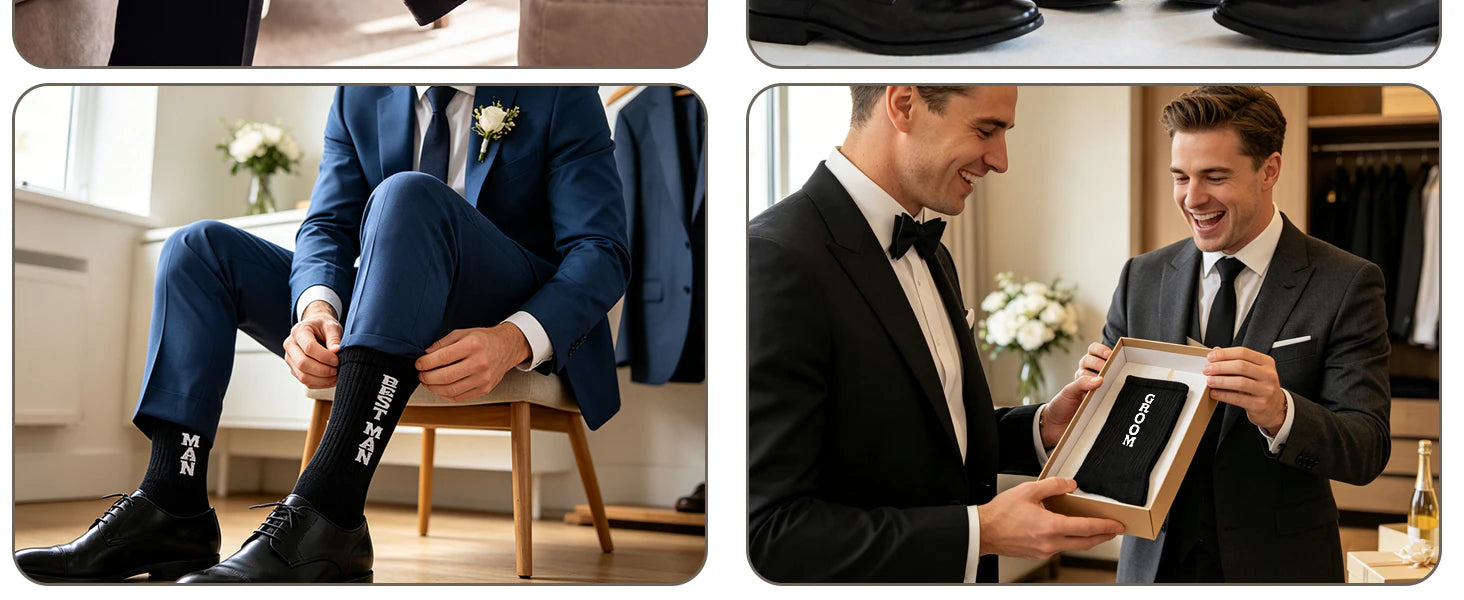 Mens Groomsmen Socks, Crew Wedding Gifts,Best Men,Size US 6-12 details 5