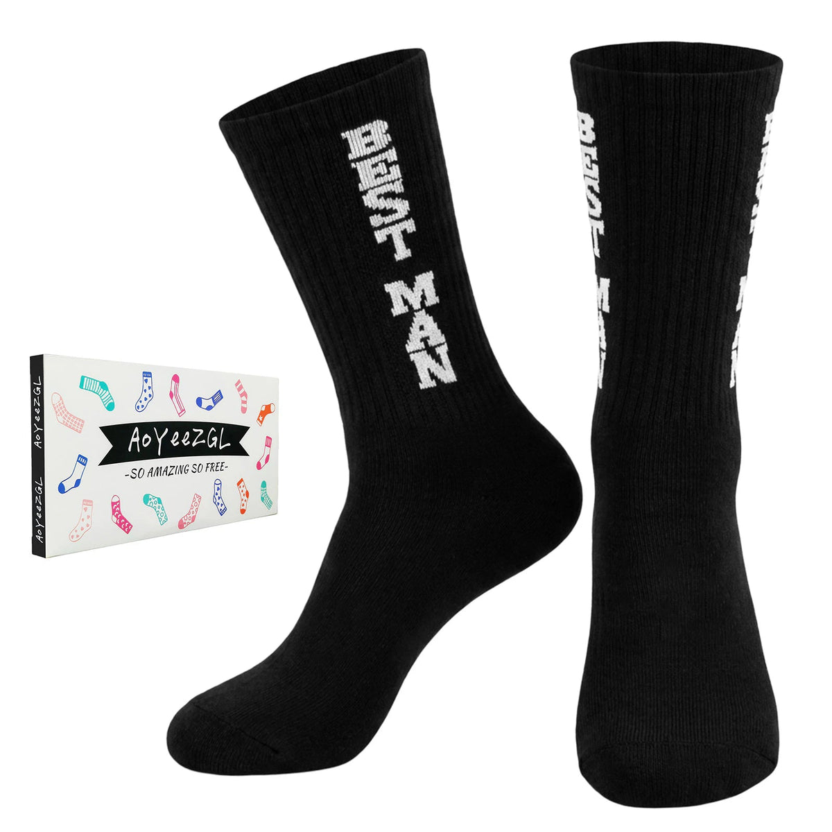 Mens Groomsmen Socks, Crew Wedding Gifts,Best Men,Size US 6-12 - BEST MAN