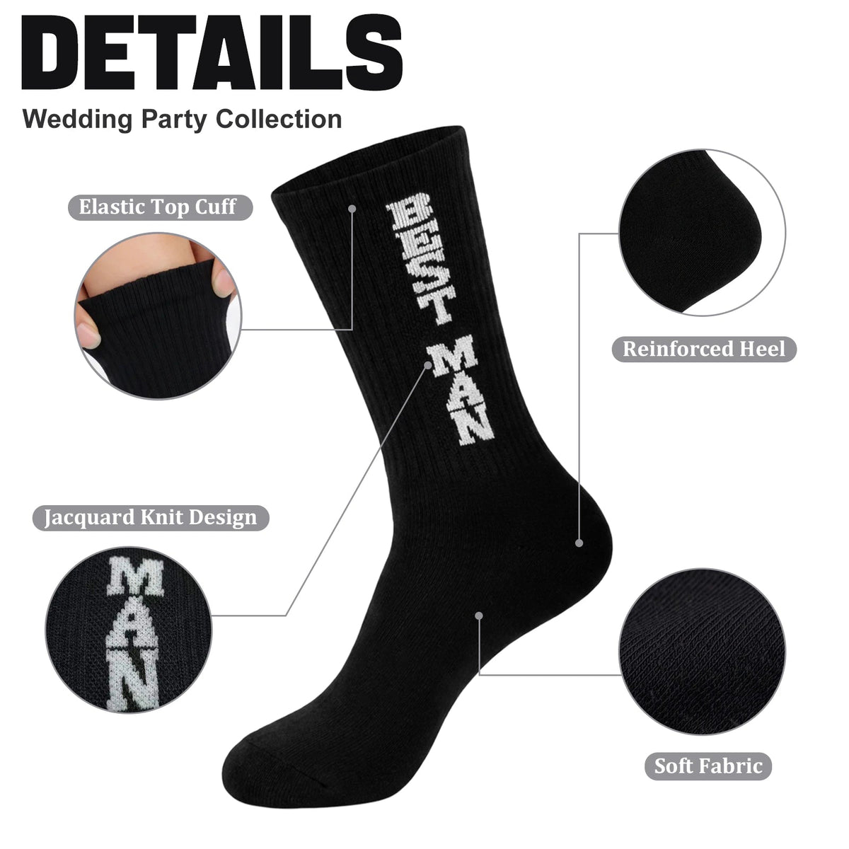 Mens Groomsmen Socks, Crew Wedding Gifts,Best Men,Size US 6-12 - BEST MAN