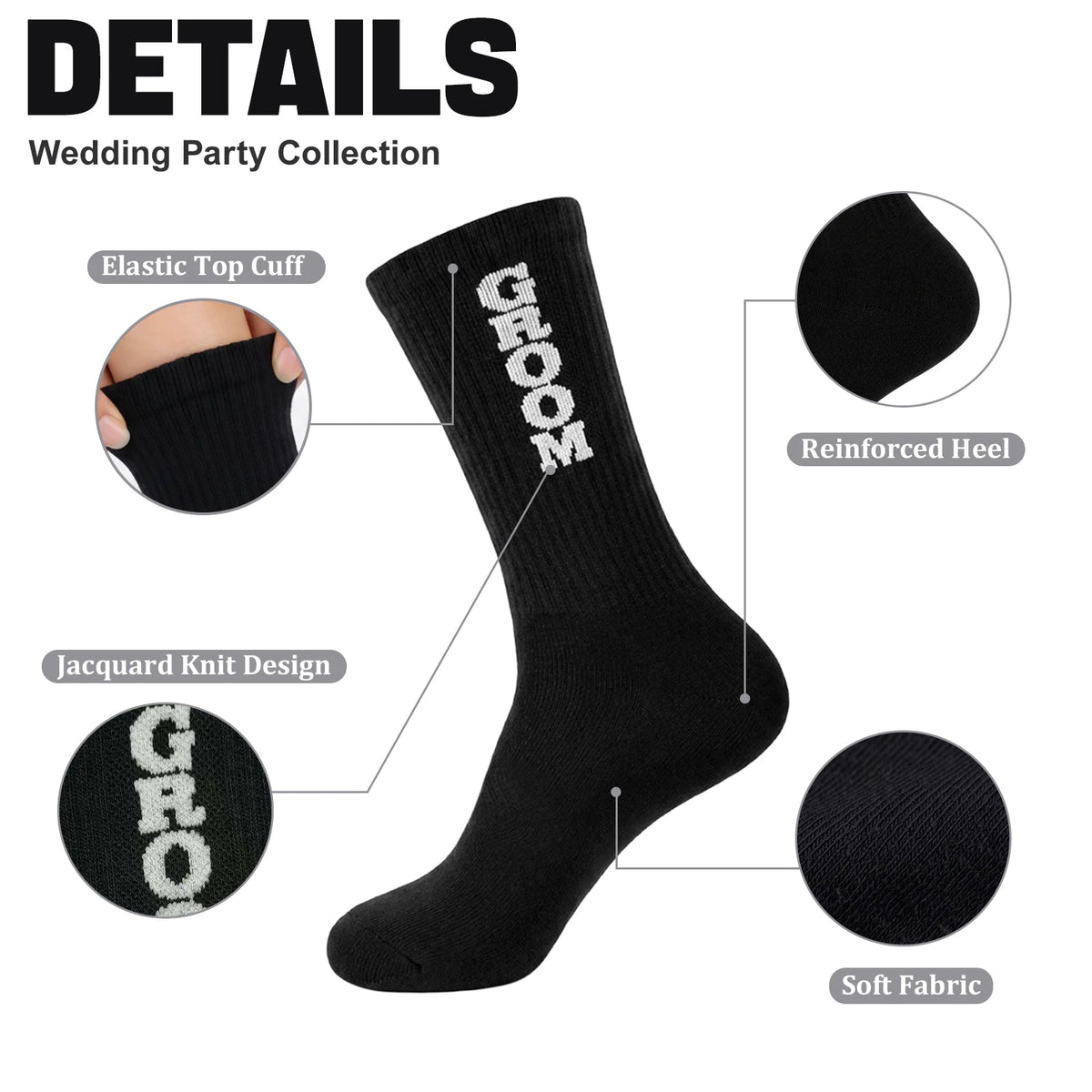 Mens Groomsmen Socks, Crew Wedding Gifts,Best Men,Size US 6-12 - GROOM