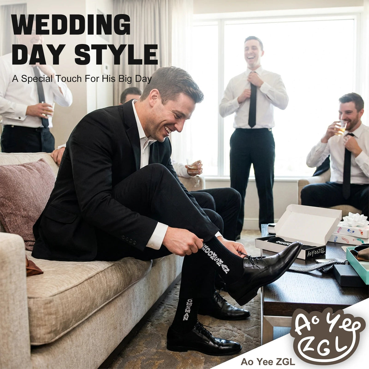Mens Groomsmen Socks, Crew Wedding Gifts,Best Men,Size US 6-12 - GROOMSMAN