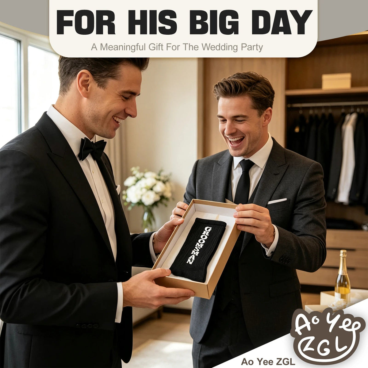 Mens Groomsmen Socks, Crew Wedding Gifts,Best Men,Size US 6-12 - GROOMSMAN