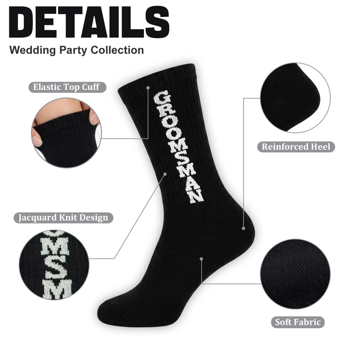 Mens Groomsmen Socks, Crew Wedding Gifts,Best Men,Size US 6-12 - GROOMSMAN