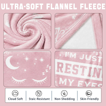 Novel Resting Gifts for women,I'M NOT Sleeping,I'M JUST RESTING MY EYES Flannel Blanket,Funny Gifts on Birthdays Christmas Mother's Day,Size 60 in x 50 in - Women Eyelashes - P