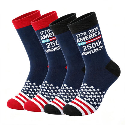 USA Flag Socks for Men Women,2 Pair America 250th Star Stripe Socks 1776-2026, Independence Day 4th of July Gifts - Flag Socks - America
