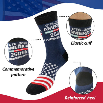 USA Flag Socks for Men Women,2 Pair America 250th Star Stripe Socks 1776-2026, Independence Day 4th of July Gifts - Flag Socks - America